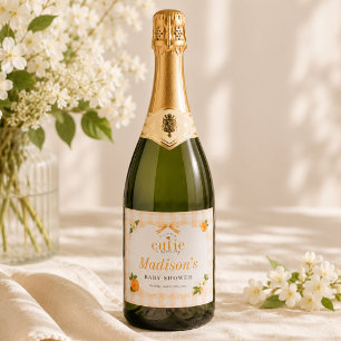 A Little Cutie Orange Blossom Neutral Baby Shower Sparkling Wine Label
