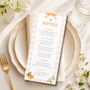A Little Cutie Orange Bow Gingham Baby Shower Menu