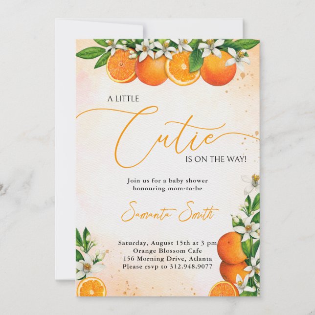 A Little Cutie Orange Citrus Baby Shower Invitation (Front)