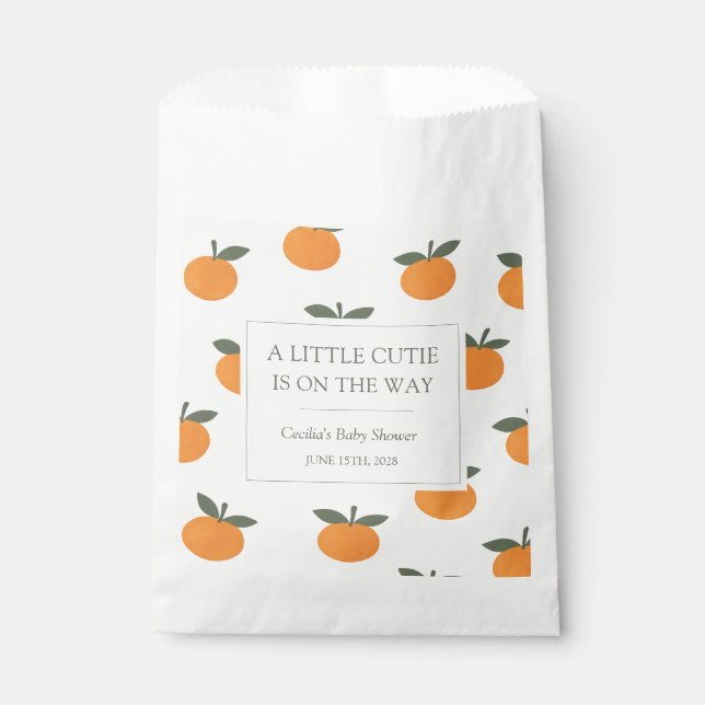 A Little Cutie Orange Gender Neutral Baby Shower Favour Bag (Front)