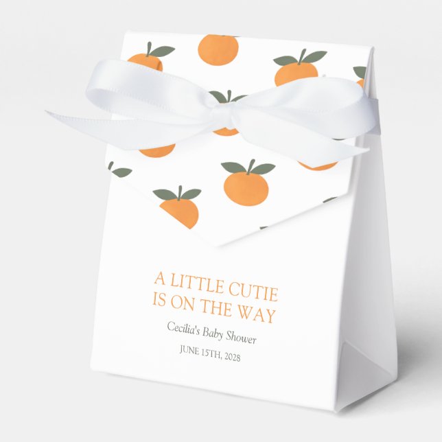A Little Cutie Orange Gender Neutral Baby Shower Favour Box (Front Side)