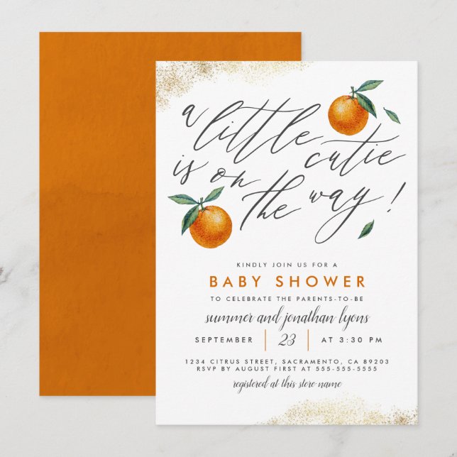 A Little Cutie Orange Gender Neutral Baby Shower Invitation (Front/Back)