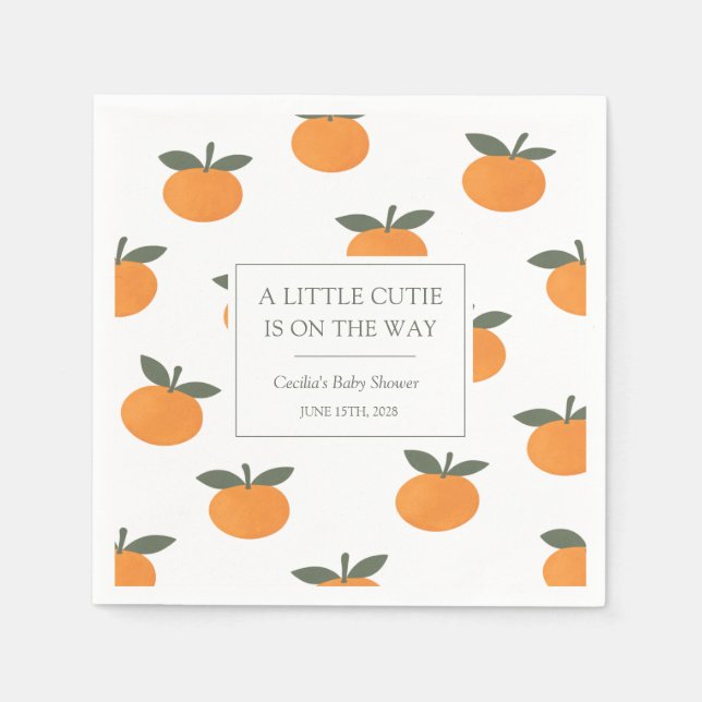 A Little Cutie Orange Gender Neutral Baby Shower Napkin (Front)