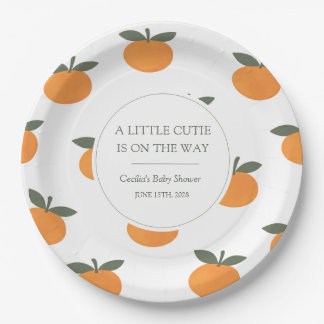 A Little Cutie Orange Gender Neutral Baby Shower Paper Plate
