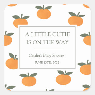 A Little Cutie Orange Gender Neutral Baby Shower Square Sticker