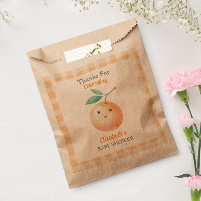 A Little Cutie Orange Gingham Citrus Baby Shower Favour Bag (Sealed)