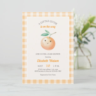 A Little Cutie Orange Gingham Citrus Baby Shower Invitation
