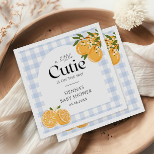 A Little Cutie Orange Gingham Citrus Baby Shower Napkin
