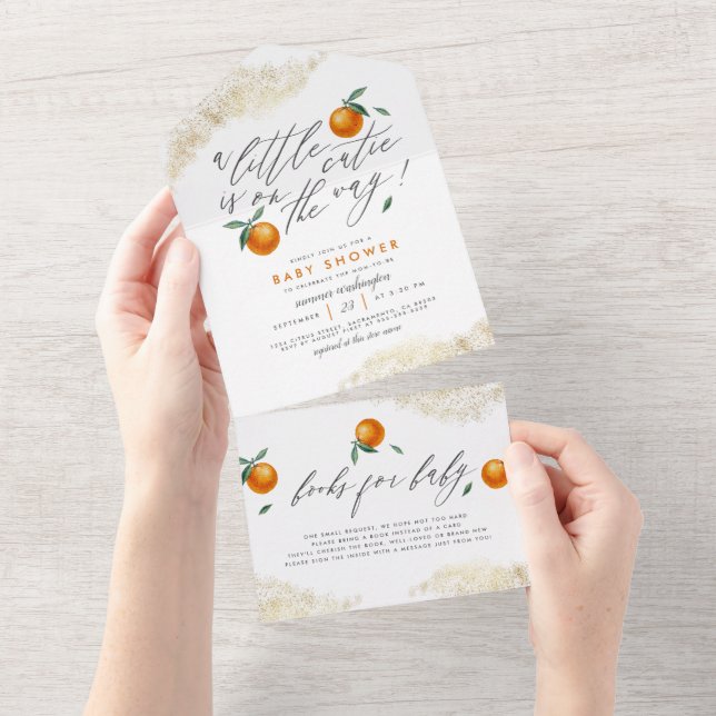 A Little Cutie Orange Neutral Baby Shower All In One Invitation (Tearaway)