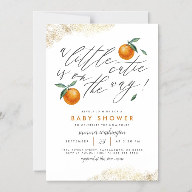 A Little Cutie Orange Neutral Baby Shower Magnetic Invitation (Front)