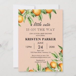 A Little Cutie Orange Pink Colour Baby Shower Invitation