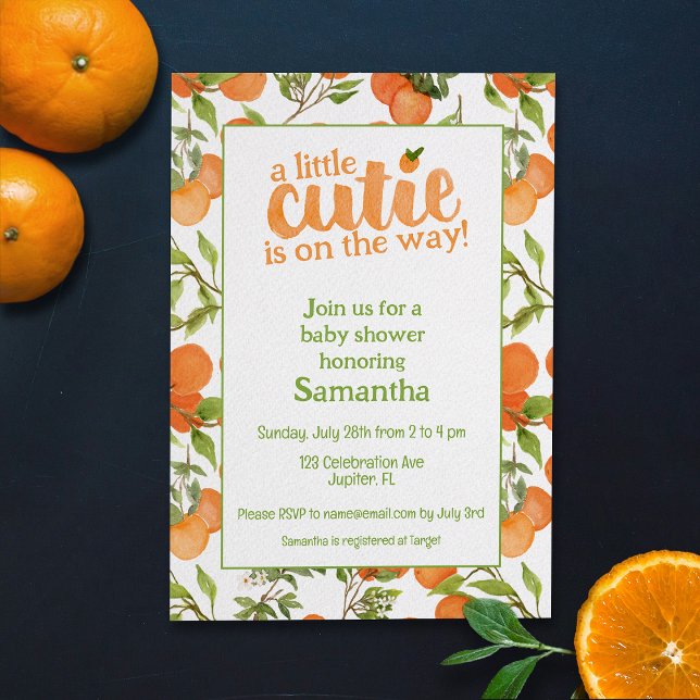 A Little Cutie Orange-Themed Baby Shower Invitation (Creator Uploaded)