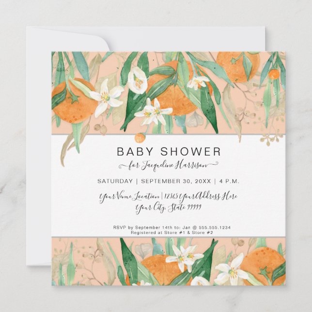 A Little Cutie Oranges n Eucalyptus Baby Shower Invitation (Front)