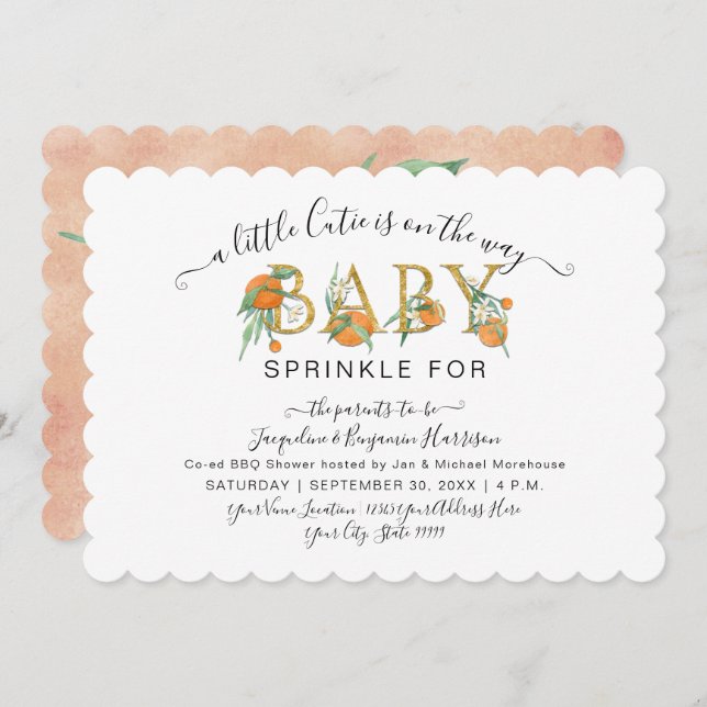 A Little Cutie Oranges Watercolor Baby Shower Invitation (Front/Back)