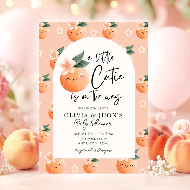 A Little Cutie Peach Orange Floral Baby Shower Invitation (Creator Uploaded)