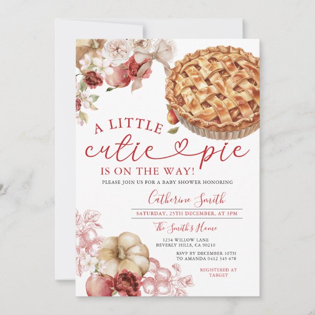 A little Cutie Pie Baby Shower Apple Fall Floral Invitation (Front)