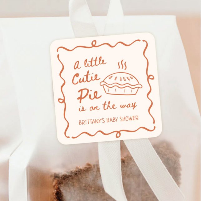 A Little Cutie Pie Baby Shower Favour Square Sticker (Creator Uploaded)