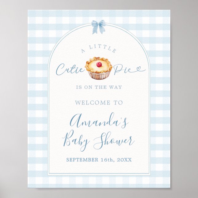 A Little Cutie Pie Blue Plaid Cherry Welcome Sign (Front)