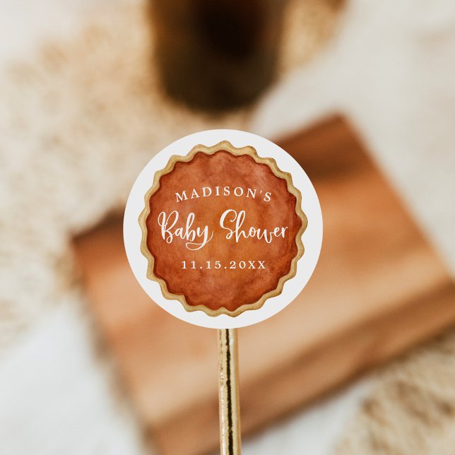 A Little Cutie Pie Fall Pumpkin Baby Shower Classic Round Sticker (Creator Uploaded)