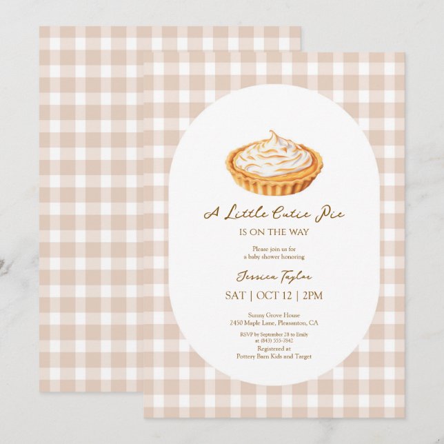 A Little Cutie Pie Gingham Baby Shower Invitation (Front/Back)