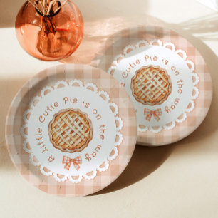 A little cutie Pie gingham Bow baby shower Paper Plate
