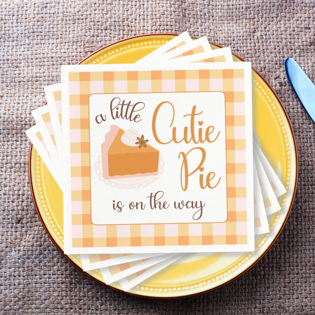 A Little Cutie Pie Gingham Fall Baby Shower Napkin (Cutie Pie Gingham Fall Baby Shower Napkins)