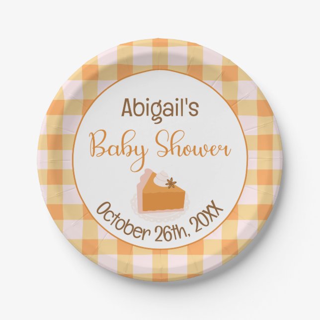 A Little Cutie Pie Gingham Fall Baby Shower Paper Plate (Front)