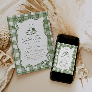 A Little Cutie Pie Hand Drawn Gingham Baby Shower Invitation