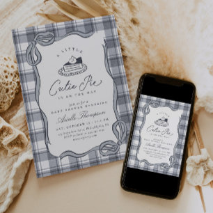 A Little Cutie Pie Hand Drawn Gingham Baby Shower Invitation