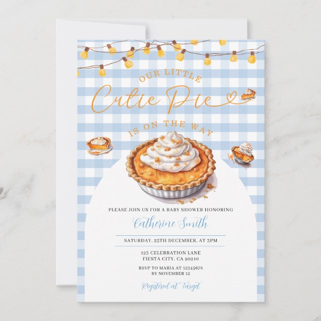 A little Cutie Pie is on the way Baby Shower Blue Invitation (Front)