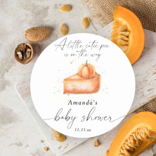 "A little cutie pie is on the way" baby shower Classic Round Sticker