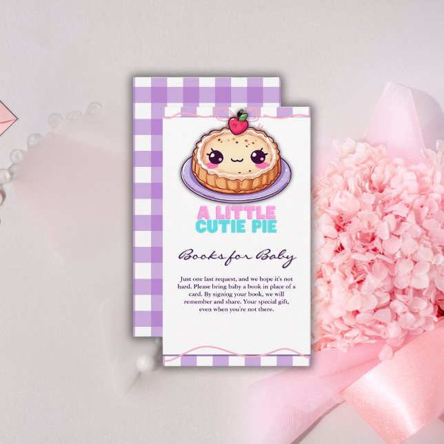 A Little Cutie Pie Kawaii Purple Plaid Baby Shower Enclosure Card (Creator Uploaded)