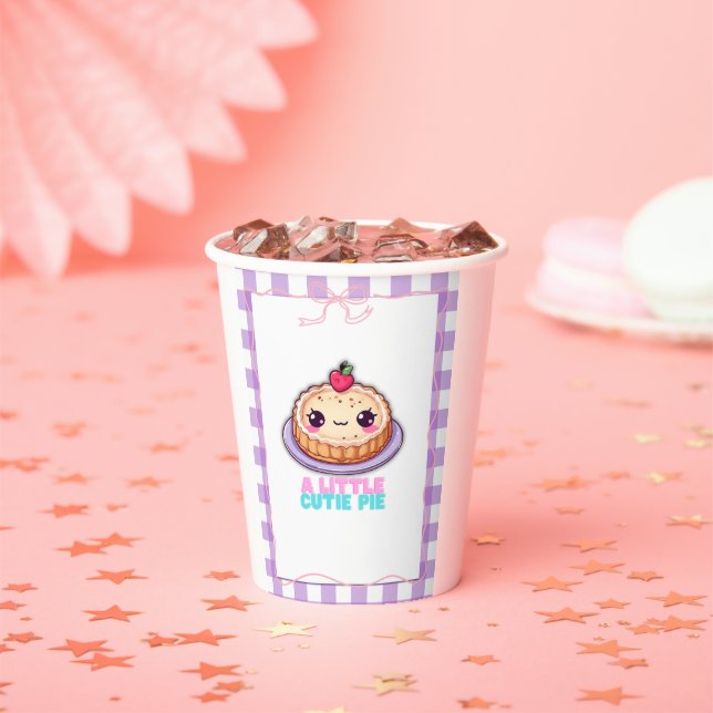 A Little Cutie Pie Kawaii Purple Plaid Baby Shower Paper Cups (Insitu)