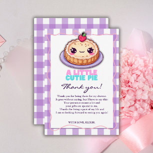A Little Cutie Pie Kawaii Purple Plaid Baby Shower Thank You Card