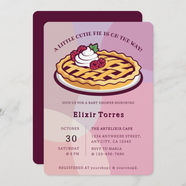 A Little Cutie Pie Minimalist Purple Baby Shower Invitation (Front/Back)