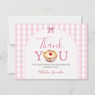 A little Cutie Pie Pink Gingham Baby Shower Thank You Card