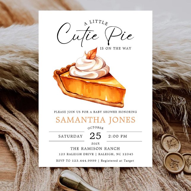 A Little Cutie Pie Pumpkin Fall Baby Shower   Invitation (Creator Uploaded)