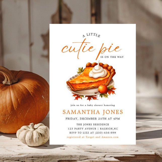 A Little Cutie Pie Pumpkin Fall Baby Shower Orange Invitation (Creator Uploaded)