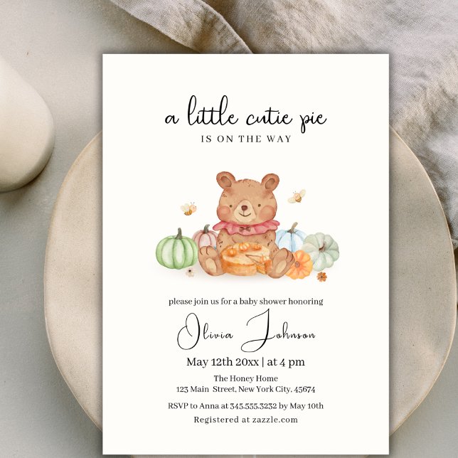 A Little Cutie Pumpkin Pie Teddy Bear Baby Shower Invitation (A Little Cutie Pumpkin Pie Teddy Bear Baby Shower Invitation)