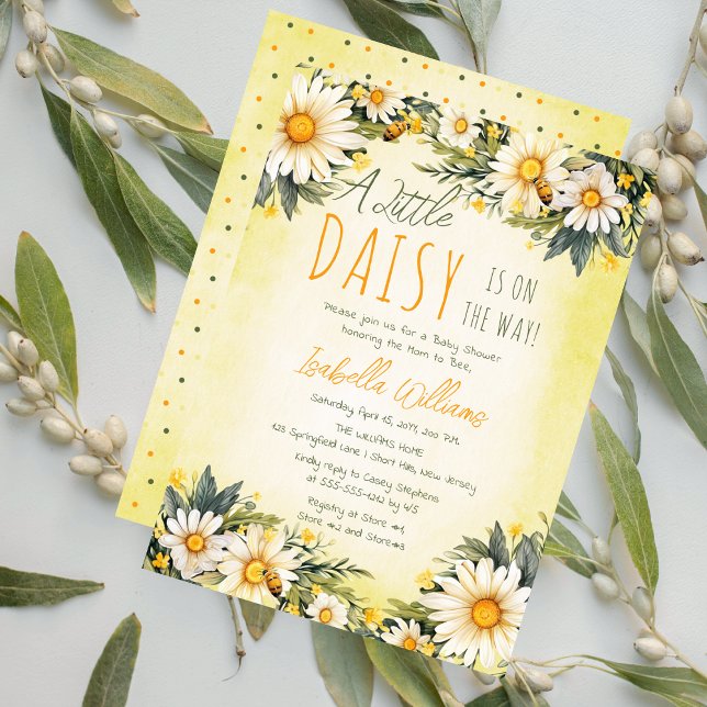 A Little Daisy Is On The Way Floral Baby Shower Invitation (A Little Daisy Is On The Way! Sweet Spring Yellow Floral Girl Baby Shower Invitation)