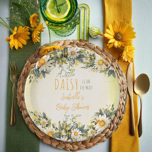 A Little Daisy Is On The Way Floral Baby Shower Paper Plate