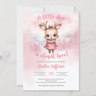 A little deer is almost here pink winter invitation