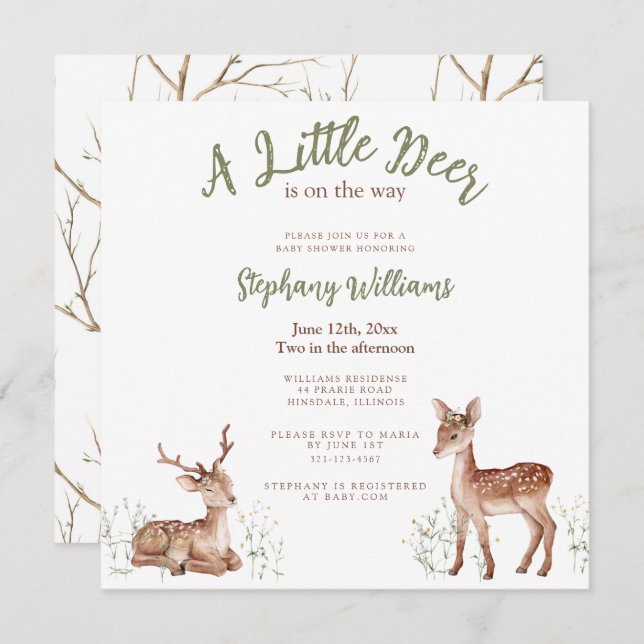A Little Deer is on the way Baby Shower Invitation (Front/Back)