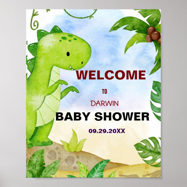  A Little Dino is Hatching Soon! Baby Shower Poster (Front)