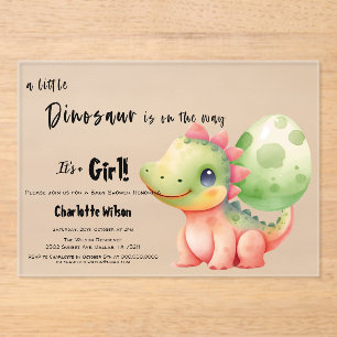 A Little Dinosaur Is On the Way Baby Shower Acrylic Invitations