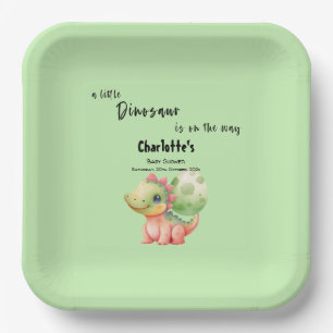 A Little Dinosaur Is On the Way Baby Shower Paper Plate