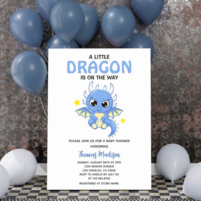 A Little Dragon Cute Blue Baby Boy Shower Invitation (Creator Uploaded)