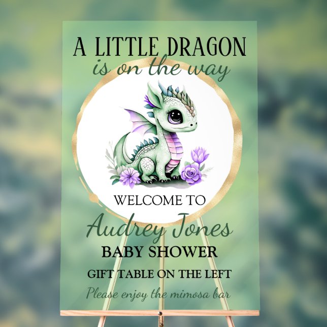 A Little Dragon Is On The Way Baby Shower Acrylic Sign (Neutral)