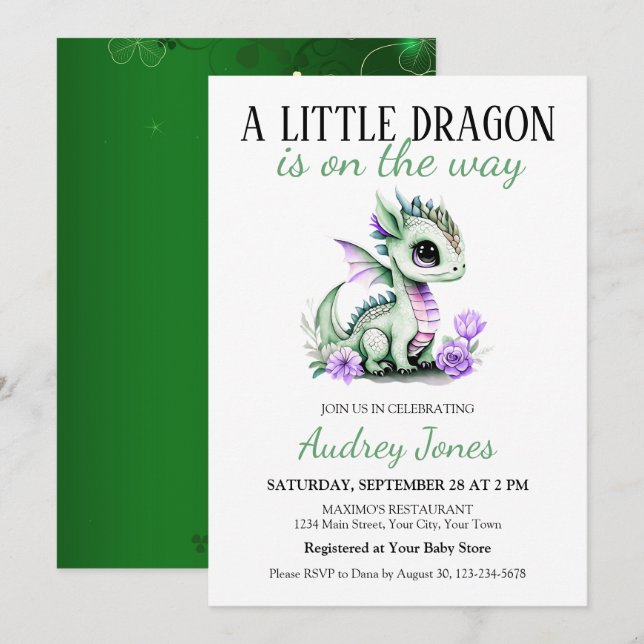 A Little Dragon Is On The Way Baby Shower Invitation (Front/Back)