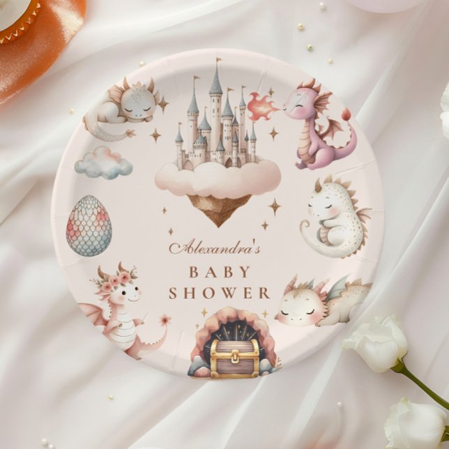 A Little Dragon is on the Way Baby Shower Paper Plate (Creator Uploaded)